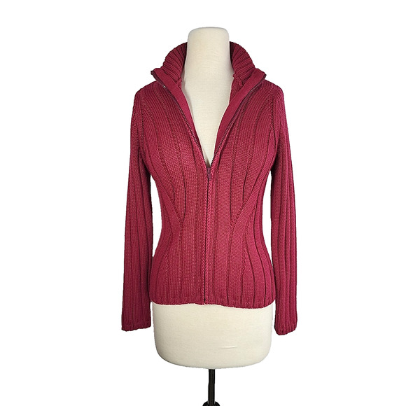 Berretti Merino Wool Blend Cable Knit Cardigan Medium Berry Pink Full Zip Italy - Picture 1 of 11